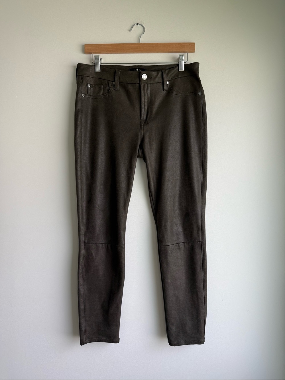7 For All Mankind Faux Suede Skinny Pants Brown Taupe Size 29